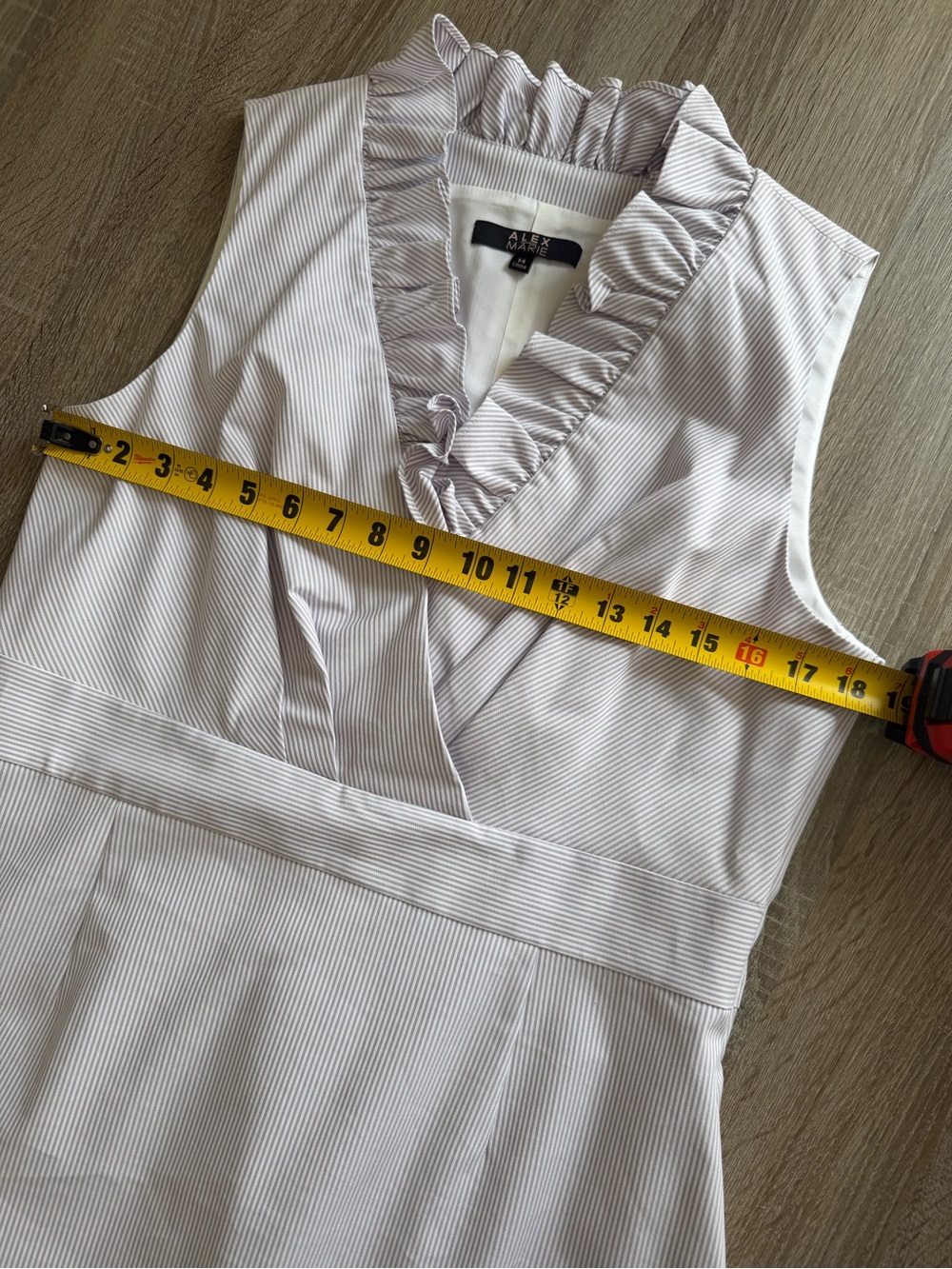 Alex Marie JUDY Sleeveless Ruffle V-neck Pencil Purple Iris Stripe Dress 14 - Picture 8 of 15